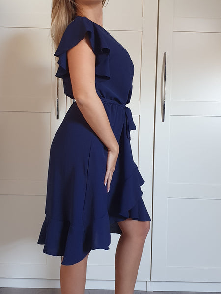 Ruffle overslag jurk / navy blauw LOVIFashion 