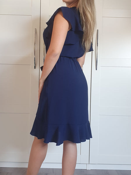 Ruffle overslag jurk / navy blauw LOVIFashion 